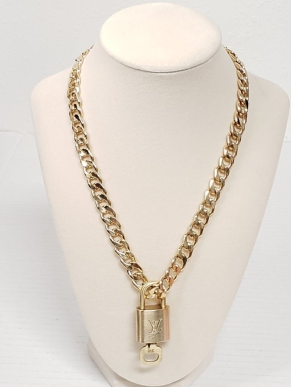Authentic Louis Vuitton Padlock Gold Pendant with Fashion Cuban Plated Chain - Picture 2 of 12